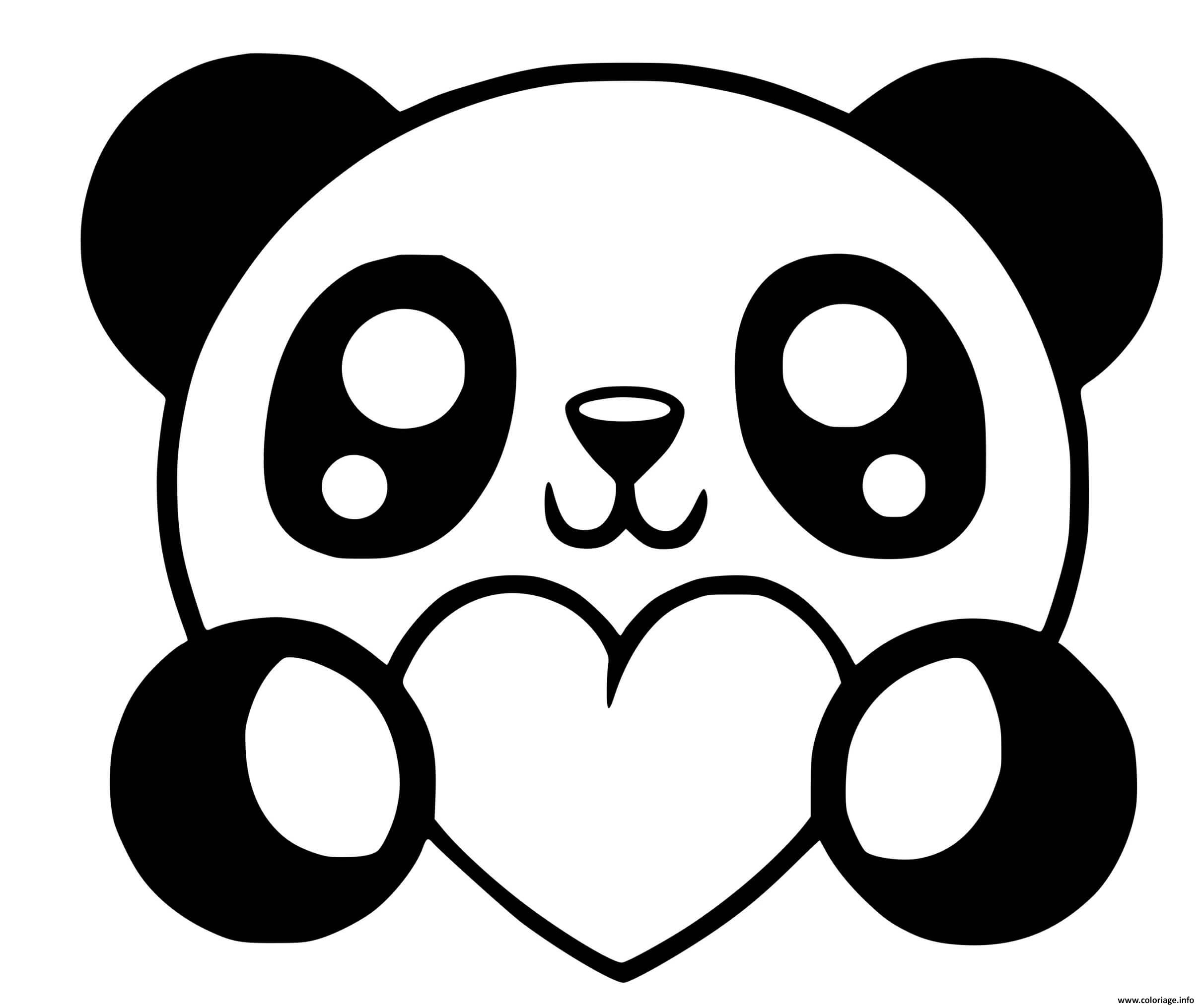 Coloriage Panda Kawaii Avec Coeurs Dessin Panda À Imprimer intérieur Coloriage Dessin Kawaii