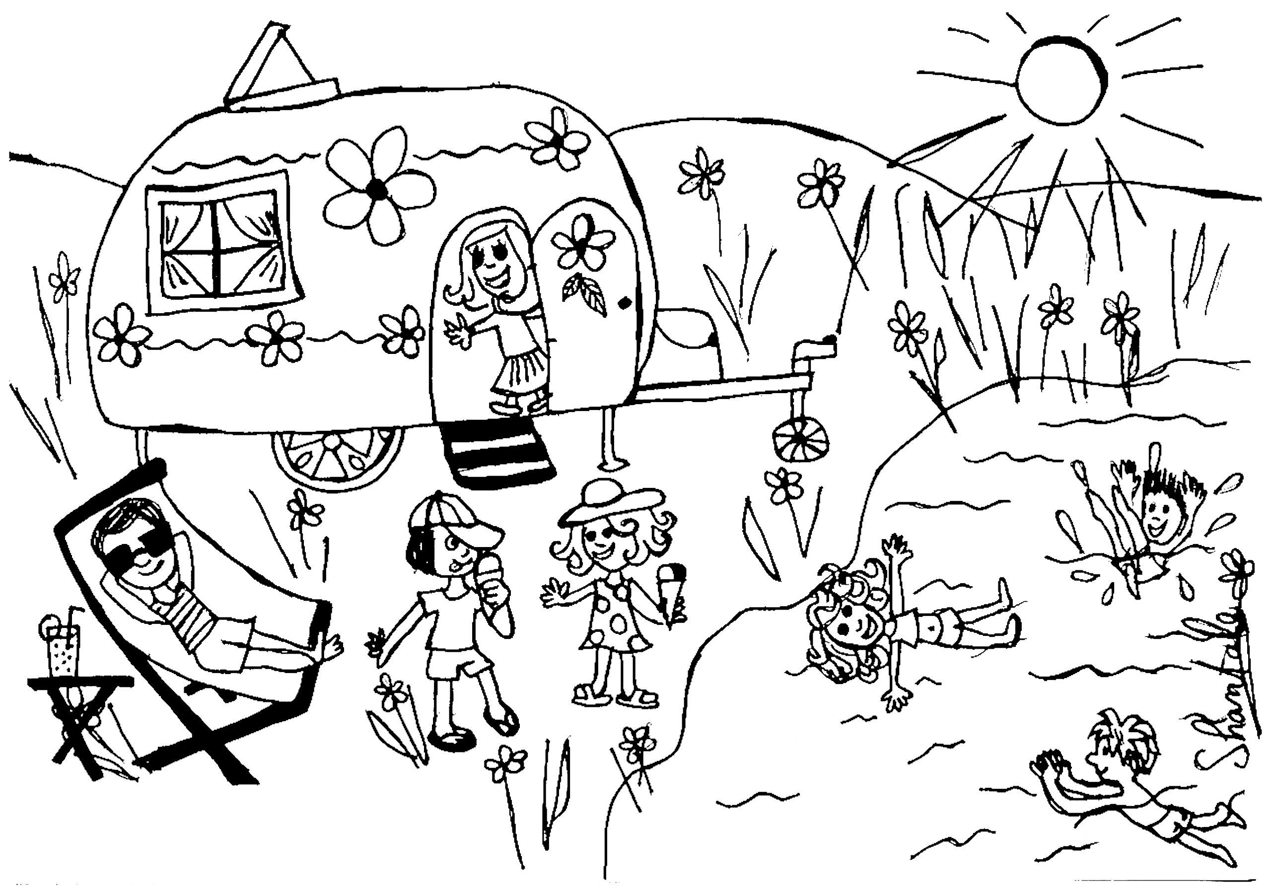 Coloriage Paysage Ã©Tã© à Coloriage Vacances D&amp;amp;#039;Été