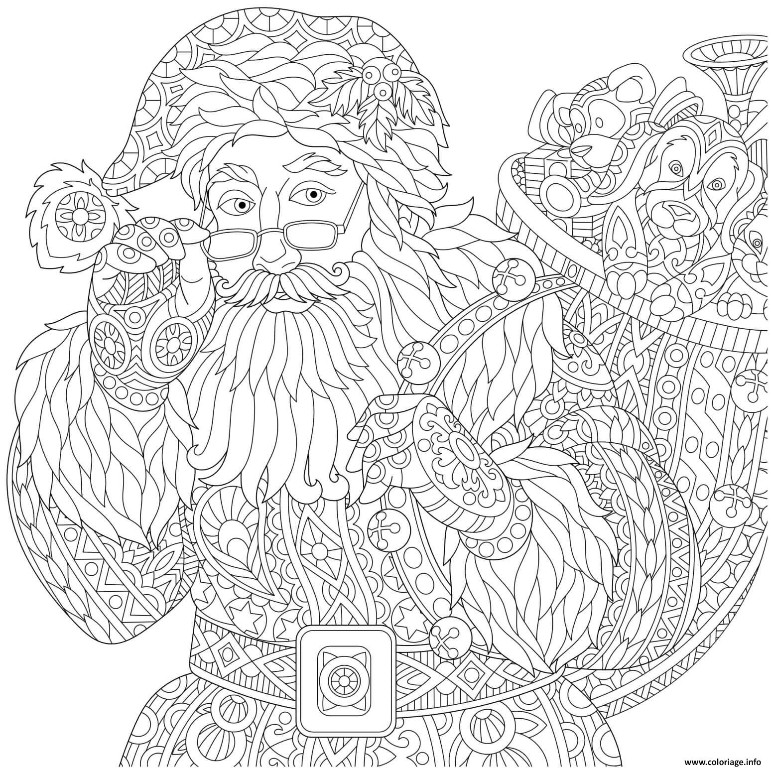 Coloriage Pere Noel Avec Son Sac A Cadeaux Mandala Anti avec Dessin À Colorier Difficile