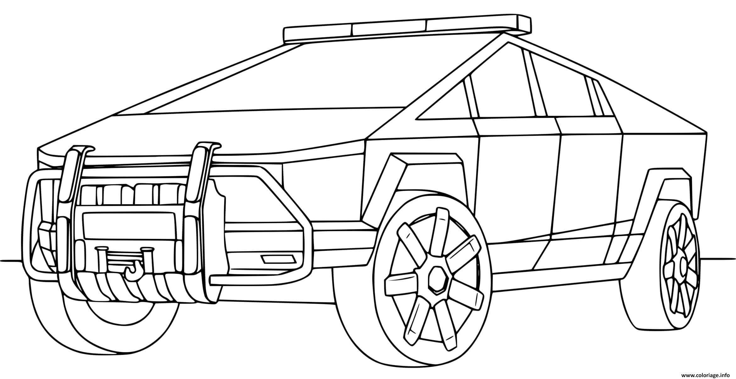 Coloriage Police Tesla Cybertruck Dessin Voiture À Imprimer à Coloriage Voiture De Police,