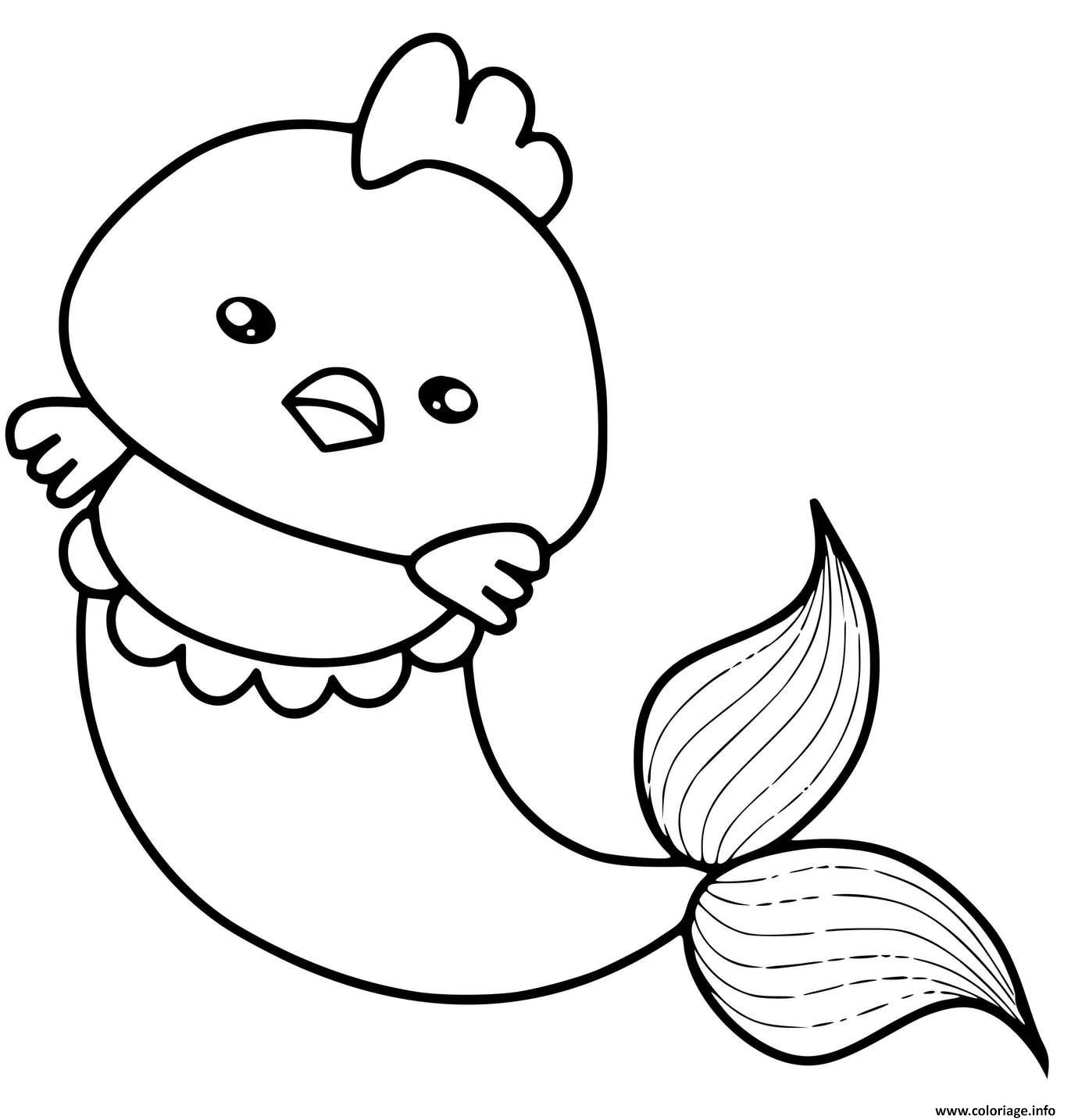 Coloriage Poulet Sirene Mignon Kawaii Dessin Sirene À Imprimer avec Coloriage Dessin Mignon