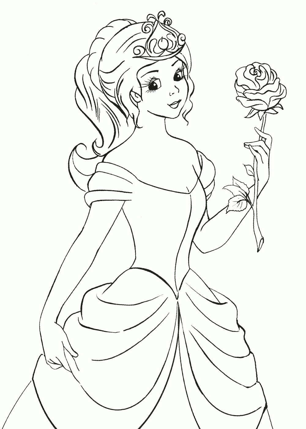 Coloriage - Princesse Détient Une Rose avec Coloriage De Princesse,