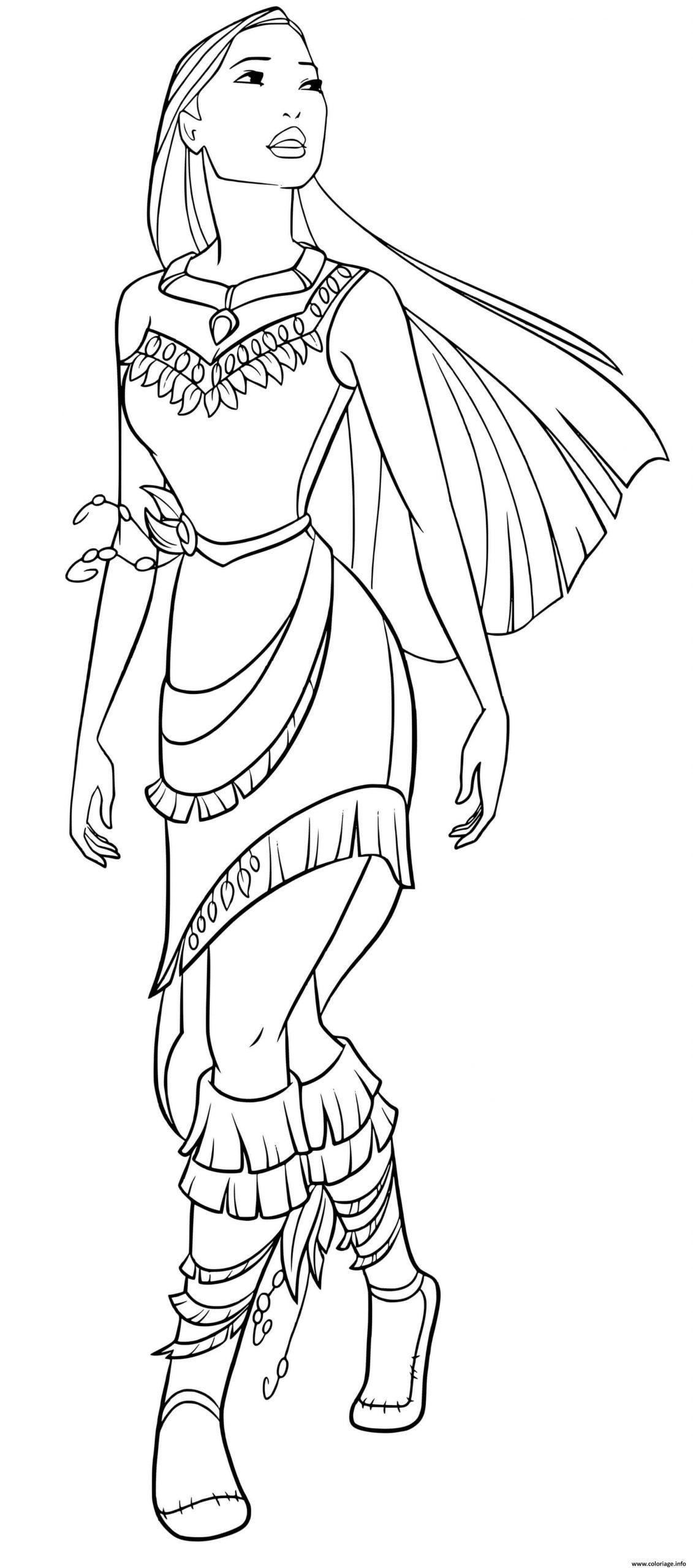 Coloriage Princesse Pocahontas Fille Du Chef Powhatan tout Dessin Coloriage Disney À Imprimer