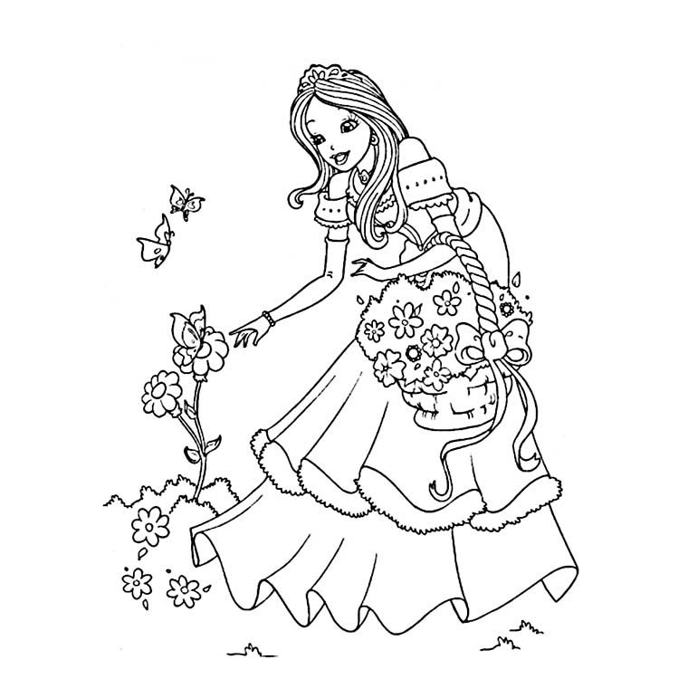 Coloriage Princesse Ramasse Des Fleurs A Imprimer Gratuit avec Un Coloriage De Princesse,