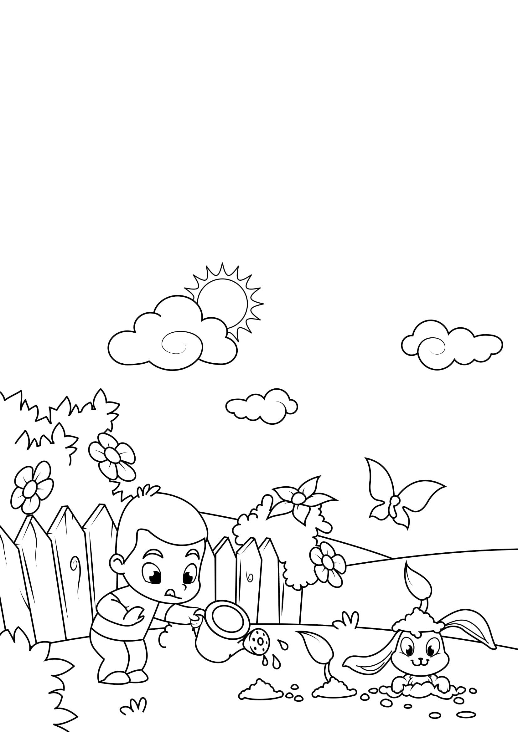 Coloriage Printemps, Travail Dans Le Jardin - Coloriages serapportantà Coloriage Jardin