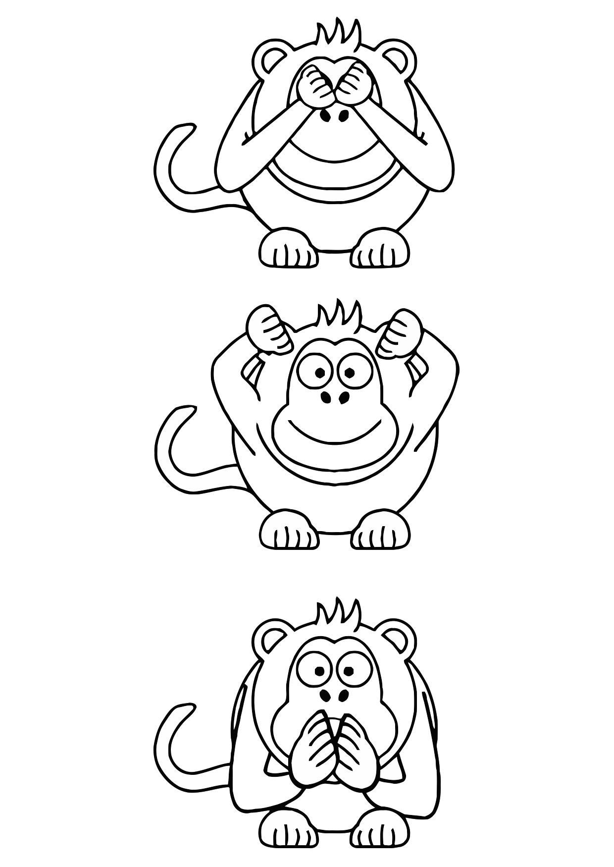 Coloriage Singes De La Sagesse - Coloriages Gratuits À dedans Coloriage Ver