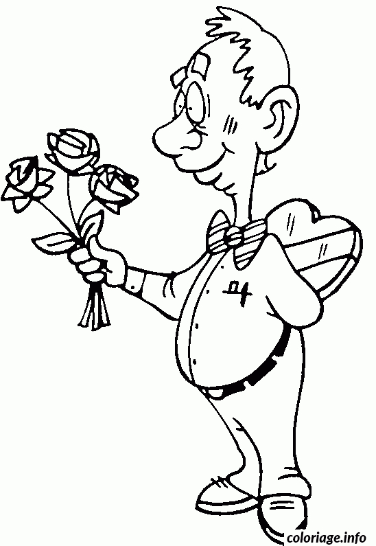 Coloriage St Valentin Amoureux Avec Fleurs Et Cadeau avec Coloriage À Recopier,