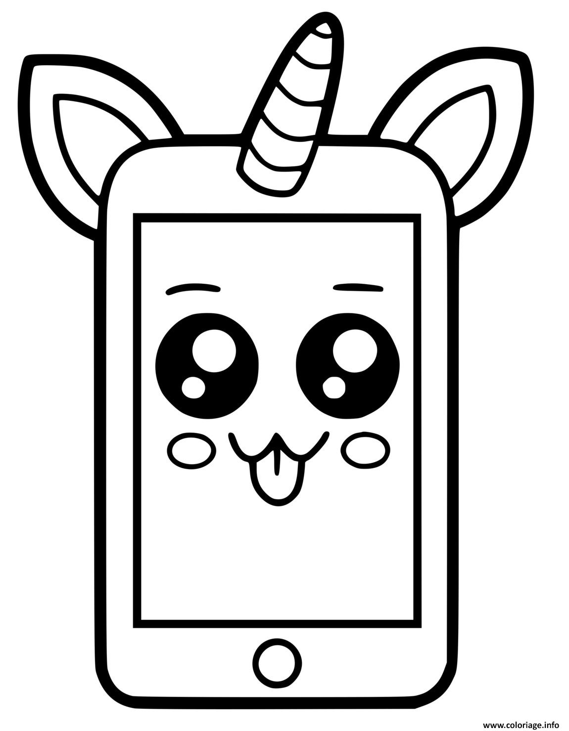 Coloriage Telephone Licorne Kawaii Dessin Kawaii À Imprimer destiné Coloriage Kawaii Animaux