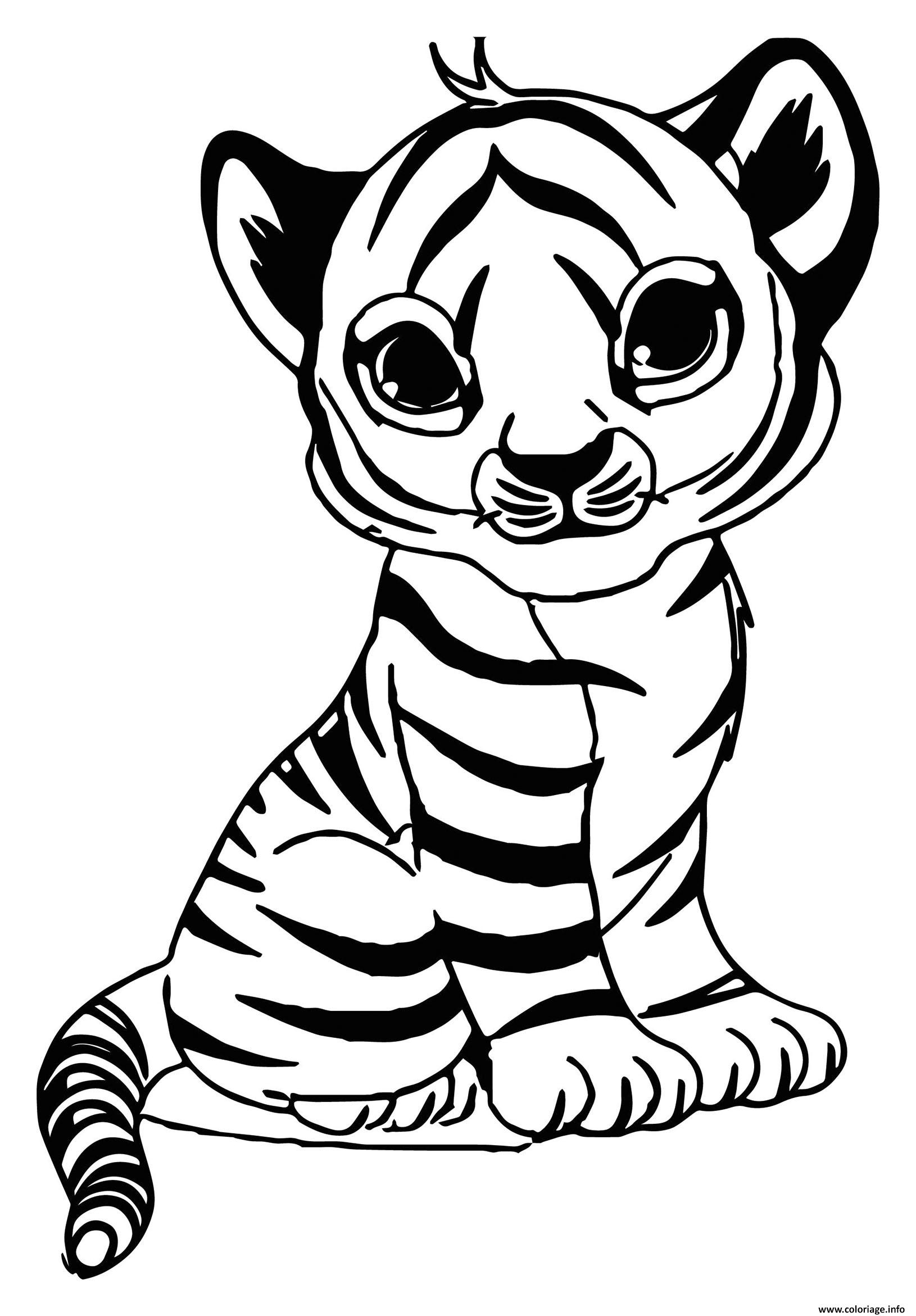 Coloriage Un Bebe Tigre Felin Avec Fourrure Jaune Rayee De destiné Des Dessin A Imprimer