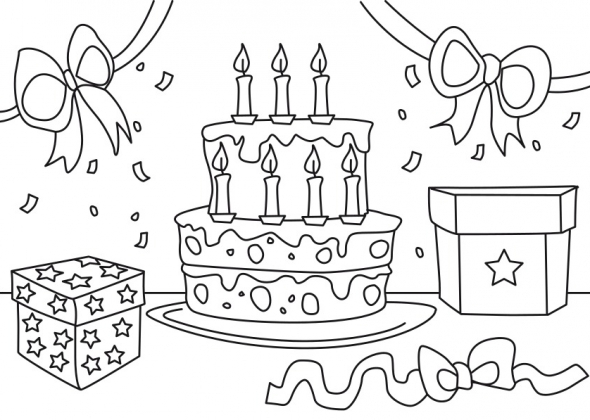 Coloriage Un Gros Gâteau Pour Mes 7 Ans - Club Kin à Coloriage Anniversaire 6 Ans