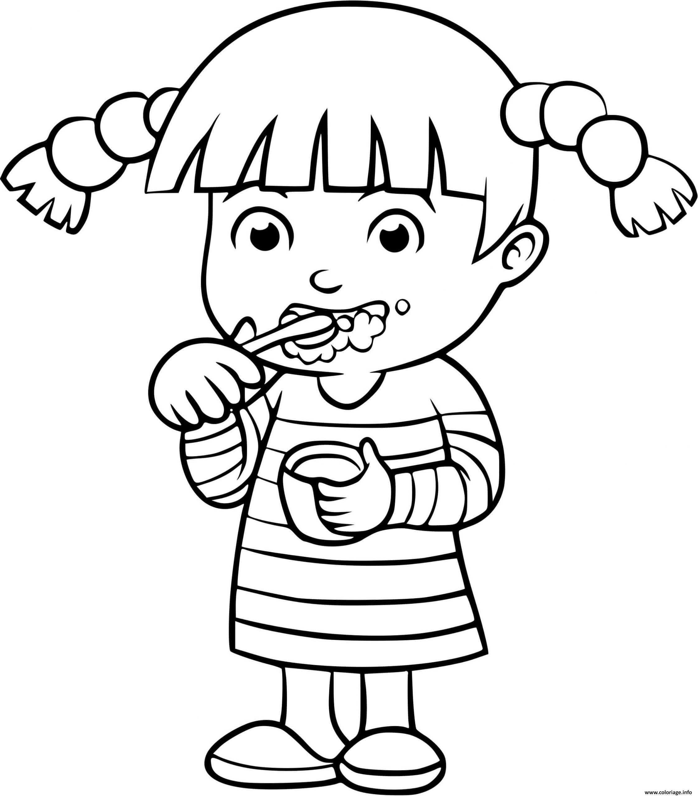 Coloriage Une Petite Fille Se Brosse Les Dents Avant De destiné Dessin Une Fille,