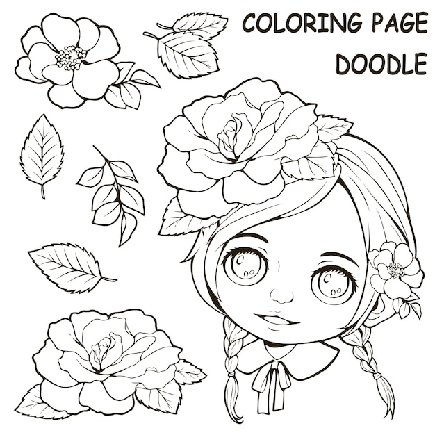 Coloriages: Jolie Fille Et Fleur | Vecteur Premium pour Coloriage Jolie,