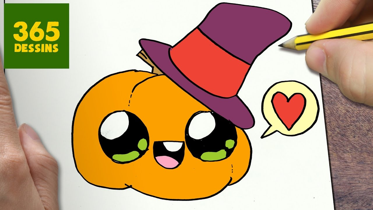 Comment Dessiner Citrouille Kawaii Étape Par Étape à Coloriage Kawaii Facile,