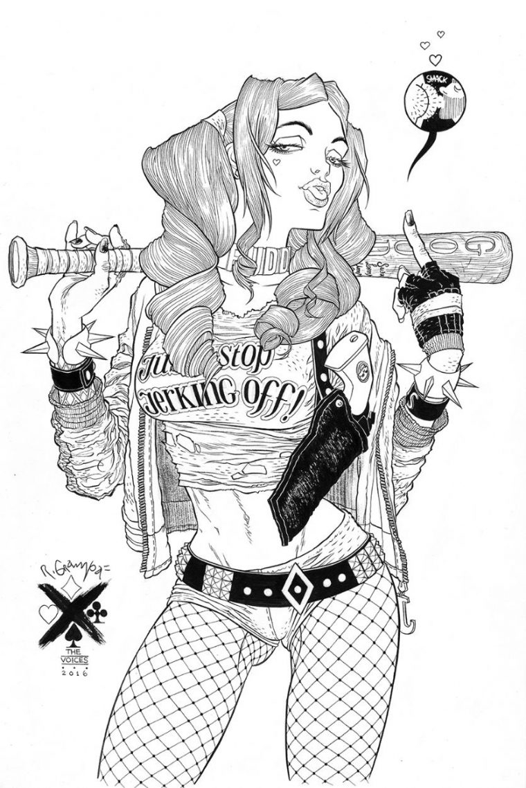 Complete Harley Quinn Suicide Squad Costume T-Shirt Shorts intérieur Coloriage Harley Quinn Dessin Animé