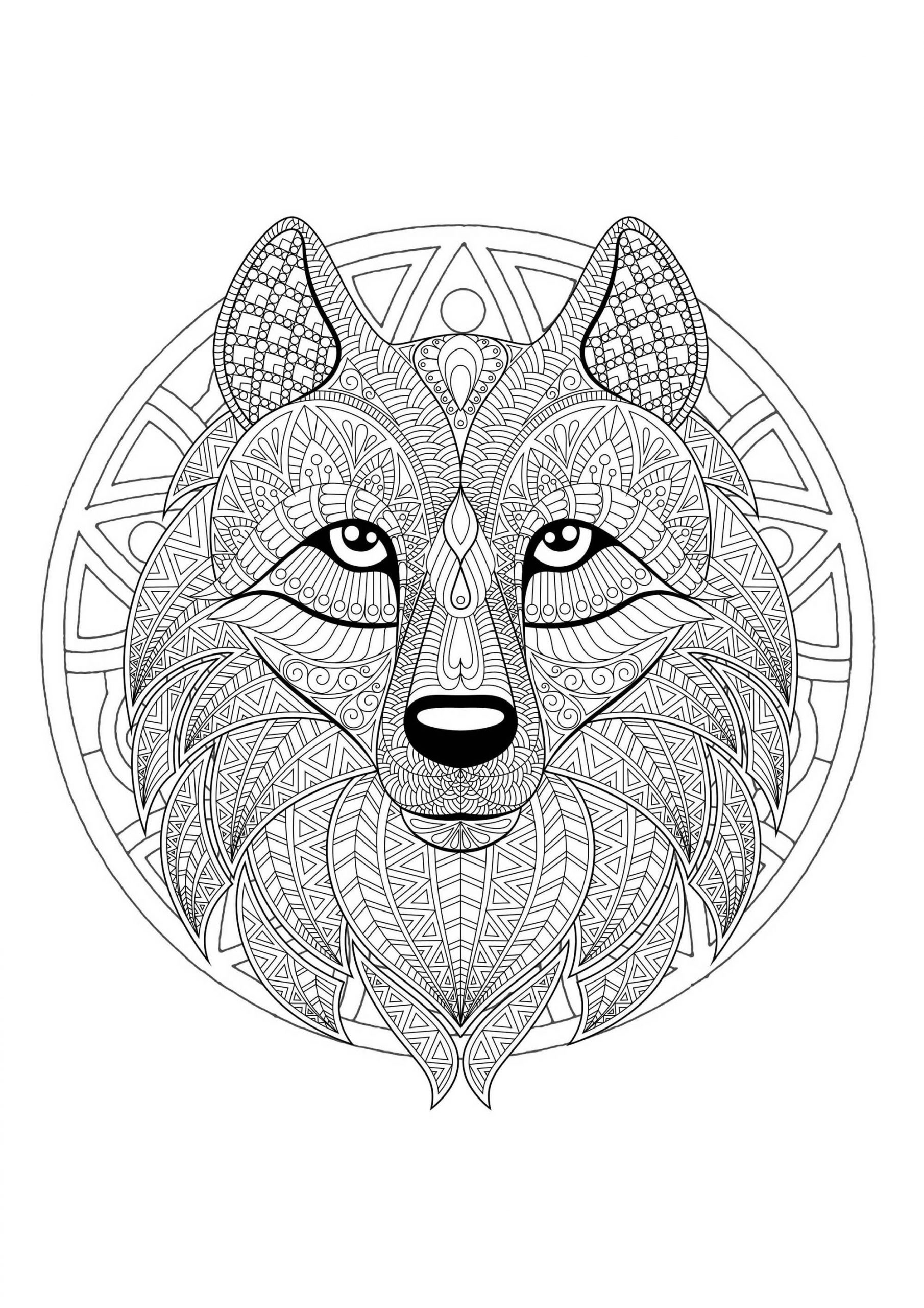 Complex Mandala Coloring Page With Complex Wolf Head 2 à Coloriage Mandala