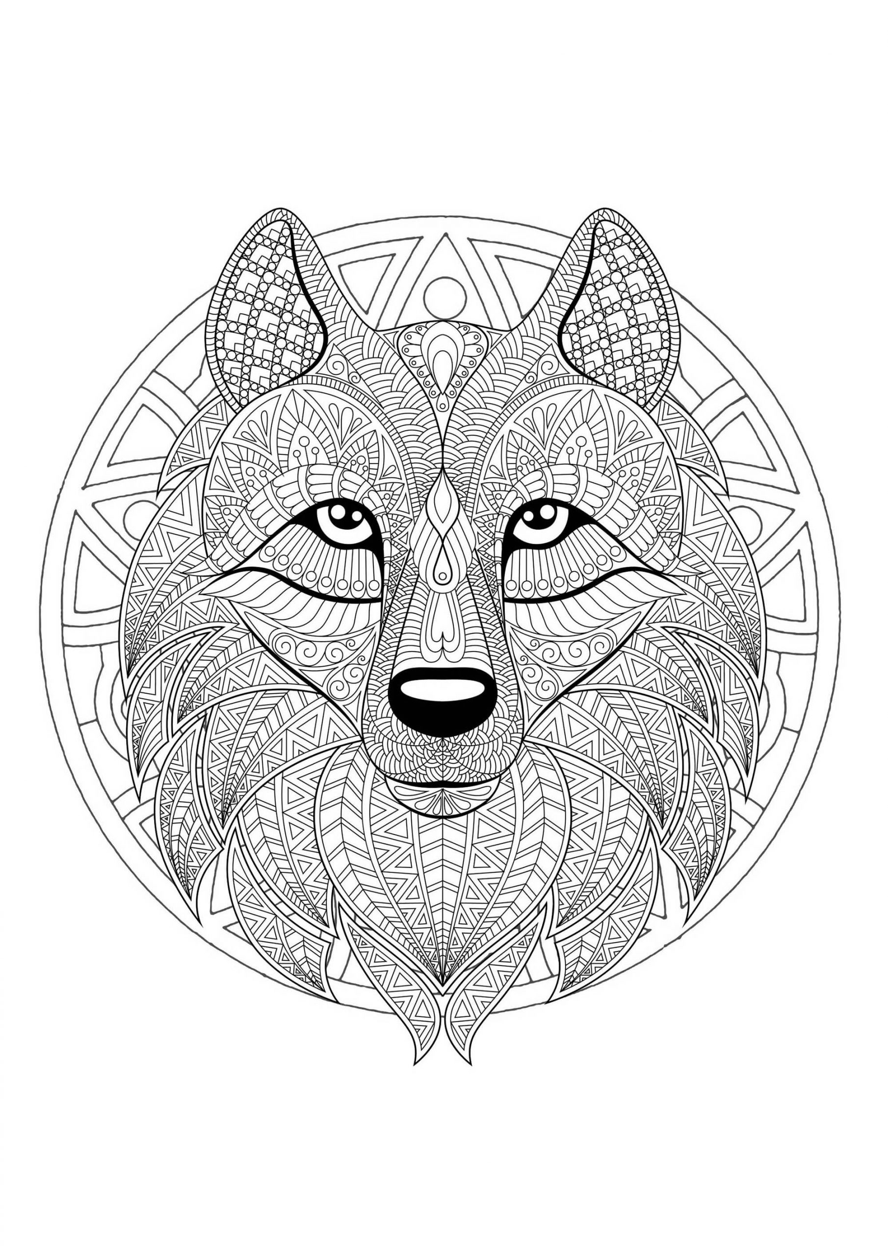 Complex Mandala Coloring Page With Complex Wolf Head 2 serapportantà Coloriage Mandala Dessin A Imprimer