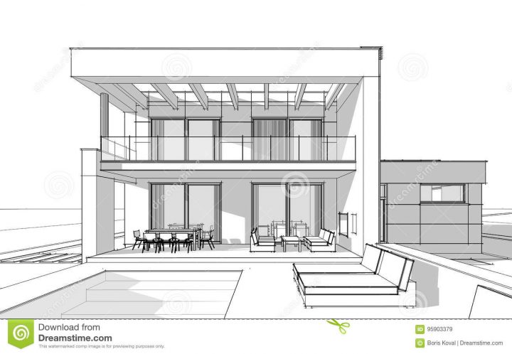 Croquis Du Rendu 3D De Maison Confortable Moderne concernant Dessin 3D Maison,