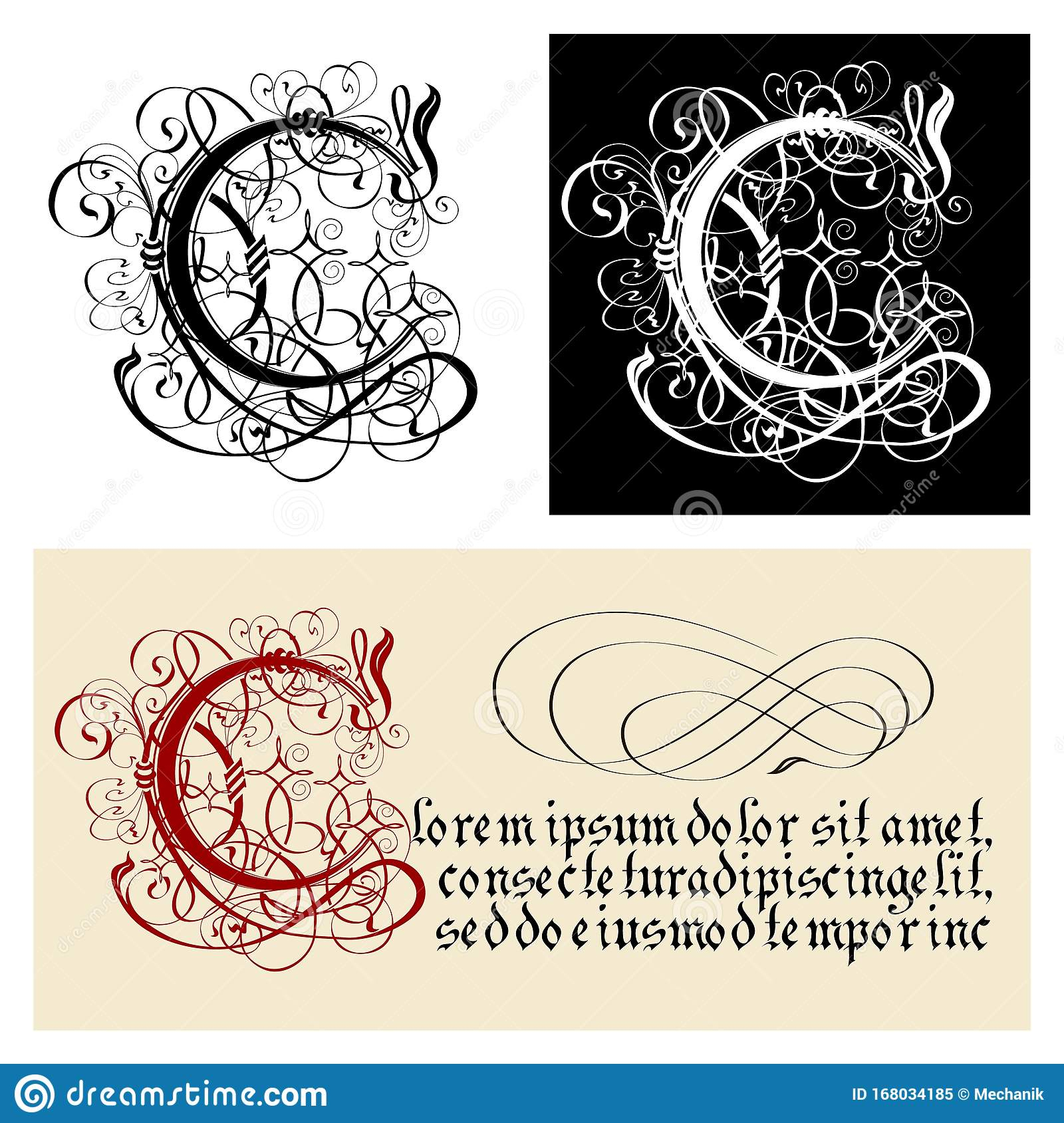 Decorative Gothic Letter C. Uncial Fraktur Calligraphy à Dessin Lettre C Calligraphie