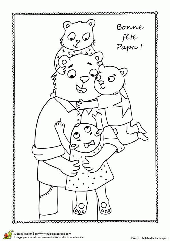 Dessin À Colorier Pour La Fête Des Pères, Papa Ours pour Coloriage Dessin Fete Des Pere