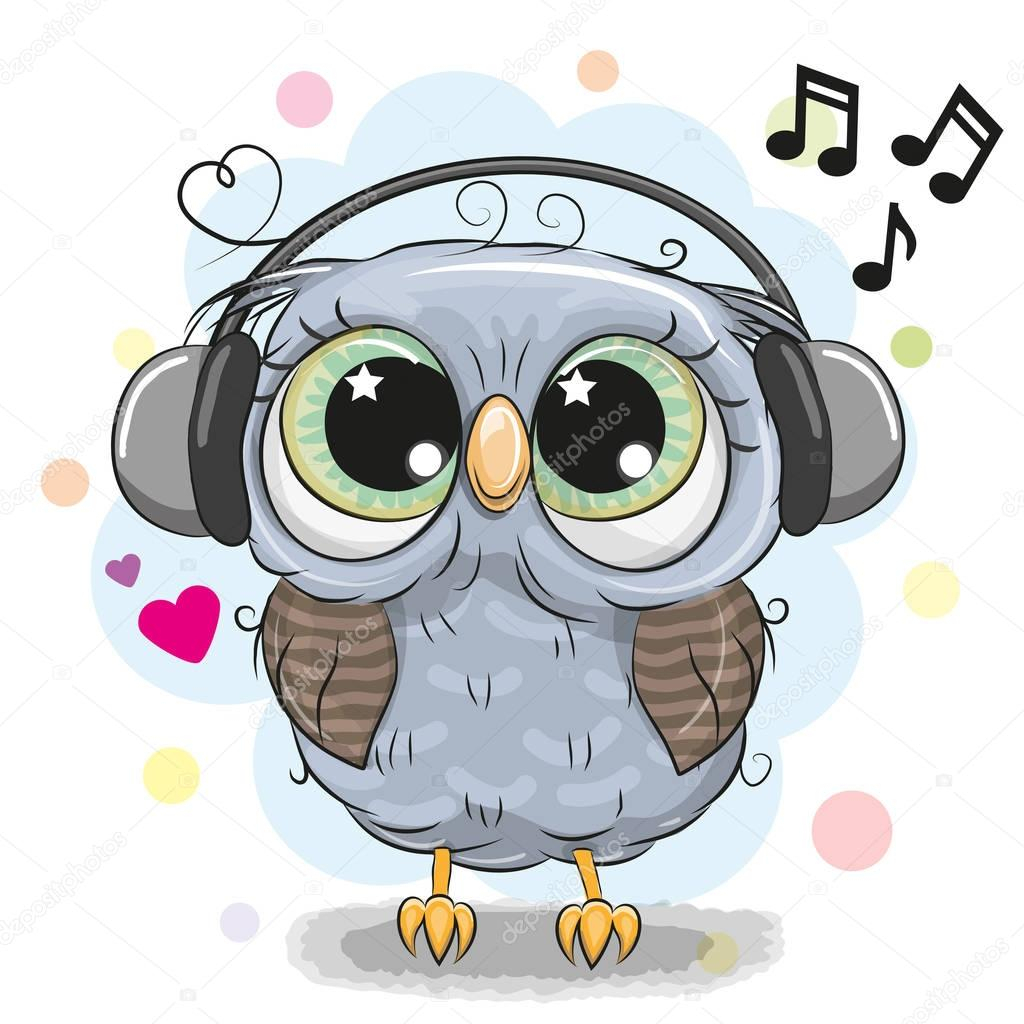 Dessin Animé Mignon Hibou Avec Un Casque — Image tout U Dessin Animé,