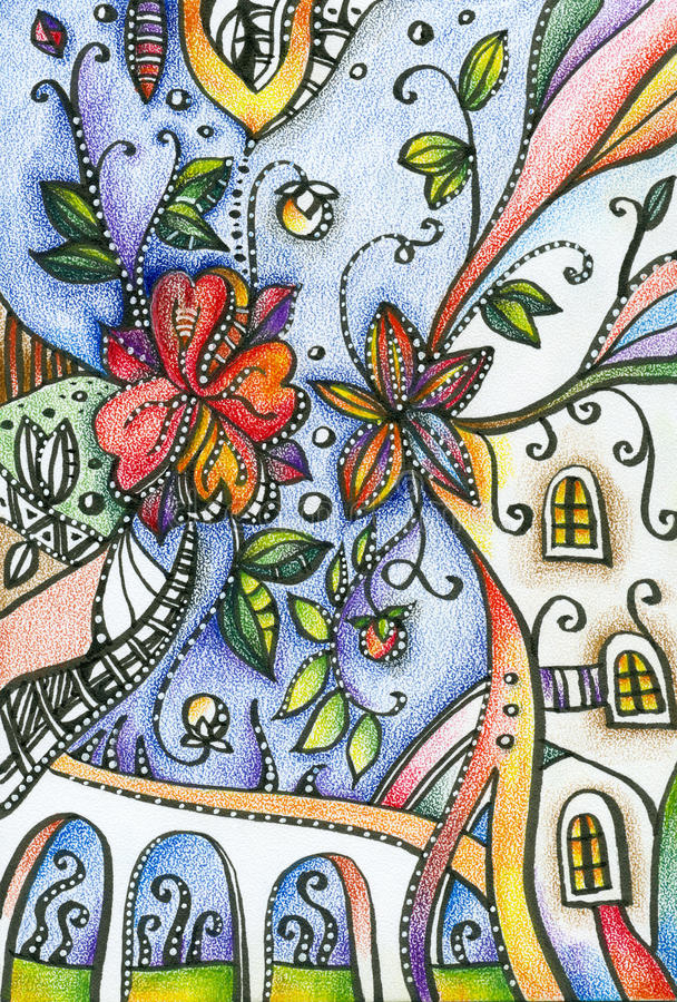 Dessin Au Crayon D'Imagination Des Fleurs En Ville intérieur Dessin Imagination,