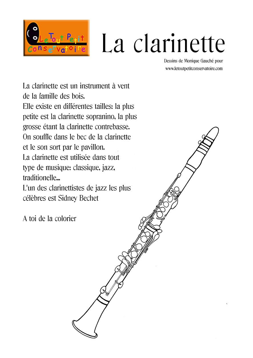 Dessin Clarinette | Clarinette, Instrument De Musique, Musique tout Coloriage Instrument De Musique