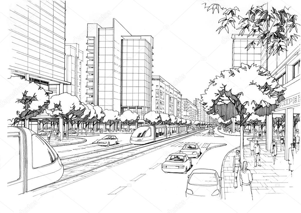 Dessin De La Ville Route - Architectural — Photographie serapportantà Dessin Ville