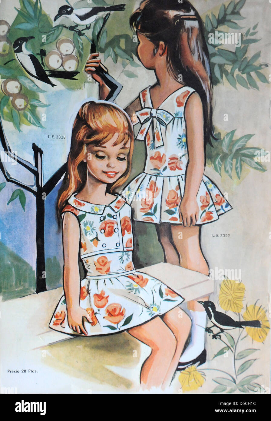 Dessin Illustration De Deux Filles En Robes. Années 60 dedans Dessin 60