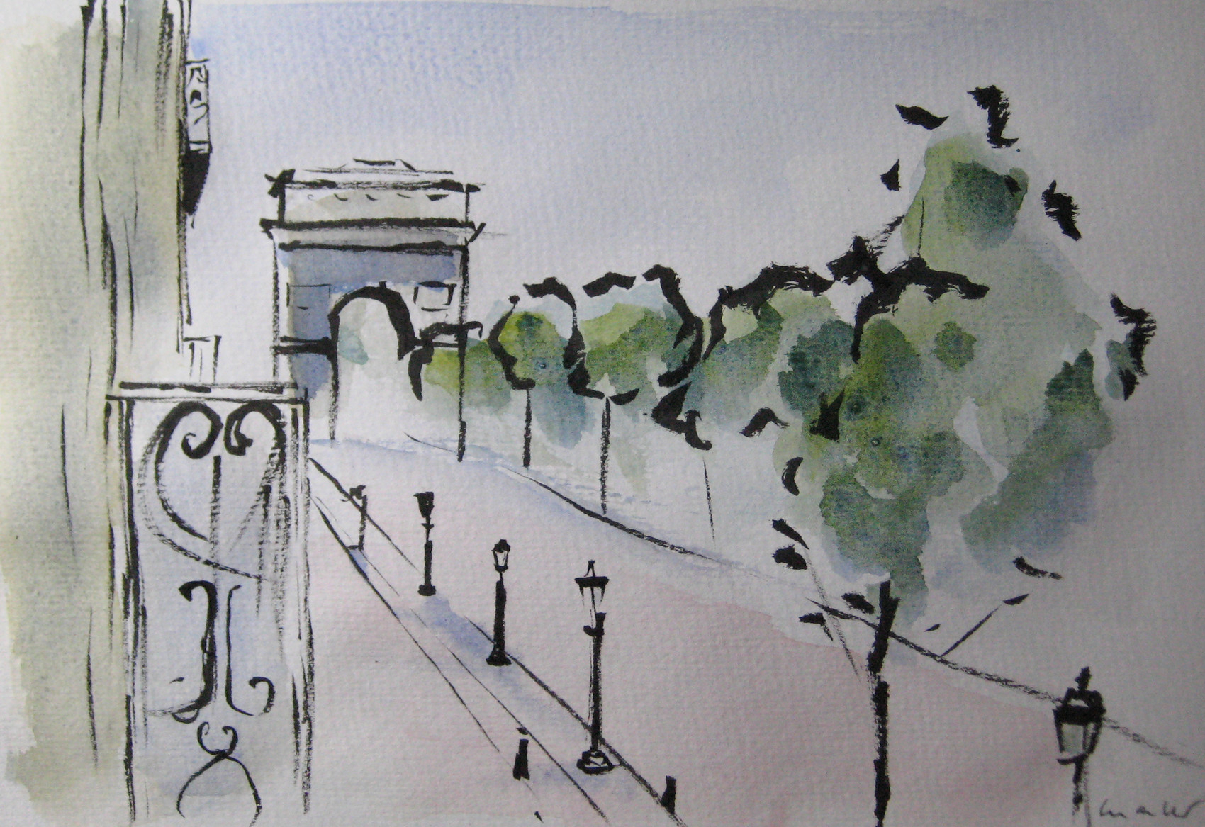 Dessin Les Champs Elysées - Vue À L&amp;#039;Encre De Chine Et à Dessins À L&amp;amp;#039;Encre