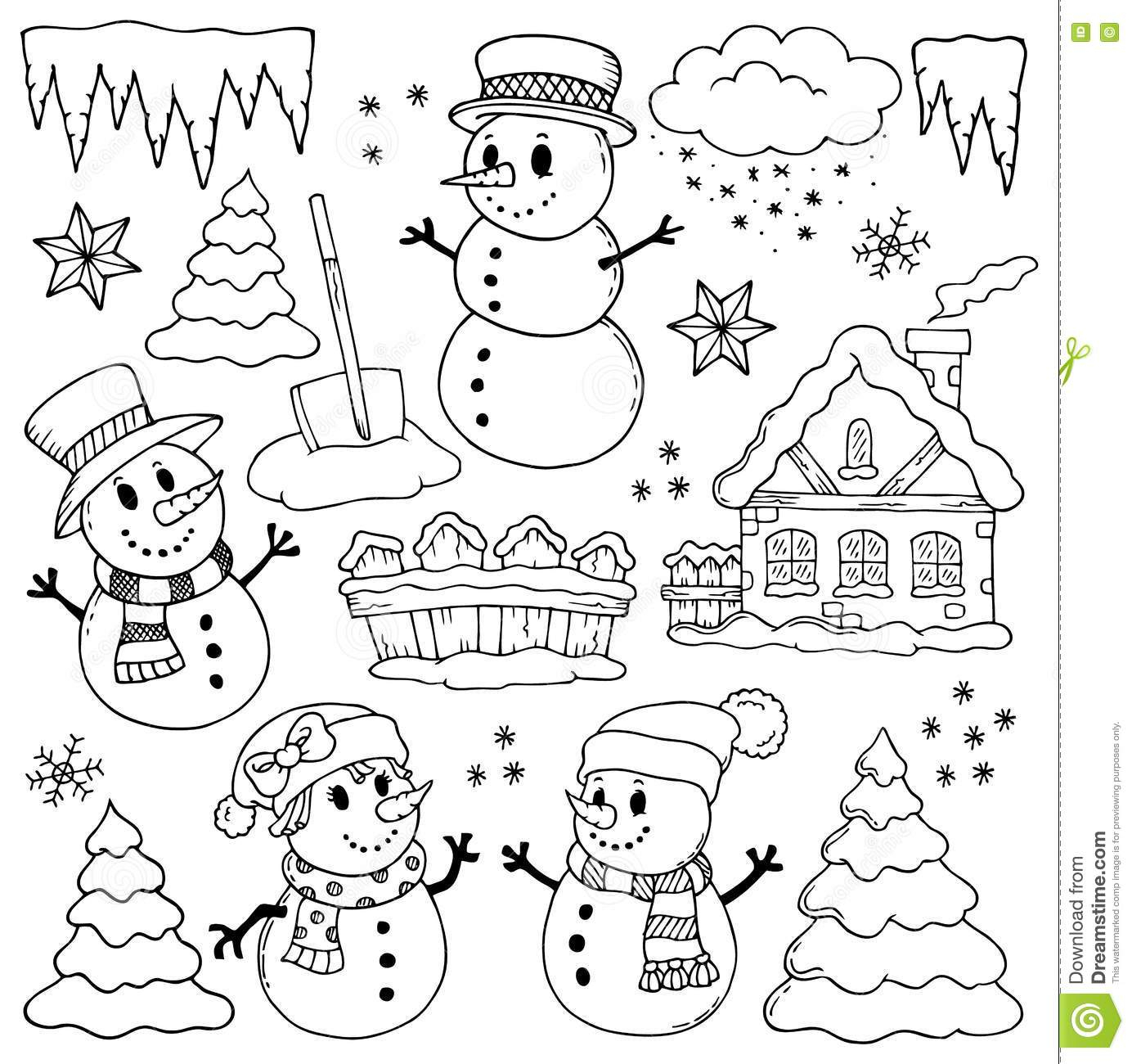 Dessins 2 De Thème D'Hiver Illustration De Vecteur concernant Dessin Coloriage Hiver