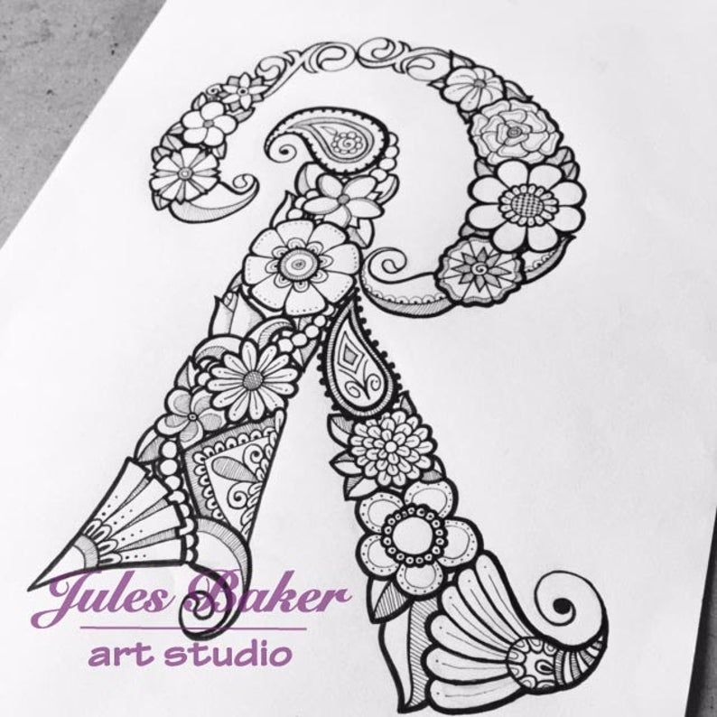 Digital Coloring Page Letter R From Letter | Etsy | Doodle tout Coloriage Mandala Lettre R