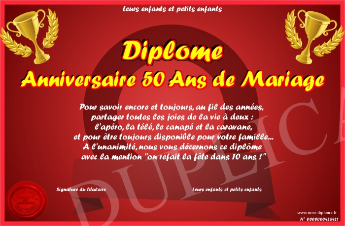 Diplome-Anniversaire-50-Ans-De-Mariage dedans Dessin 50 Ans De Mariage