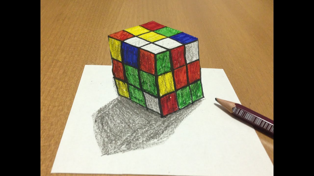 Drawing 3D Rubik&amp;#039;S Cube - Tricks Art, Anamorphic Illusion destiné Dessin 3D Facile Cube