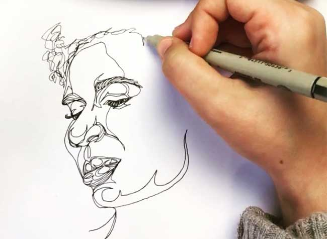 D'Un Trait Elle Dessine Des Portraits Sans Lever La Main concernant Dessin Un Seul Trait