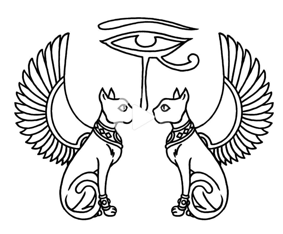 Égypto-Eye-De-Horus-Avec-Chats Et Ailes-Tatouage dedans Coloriage Dessin Egyptien