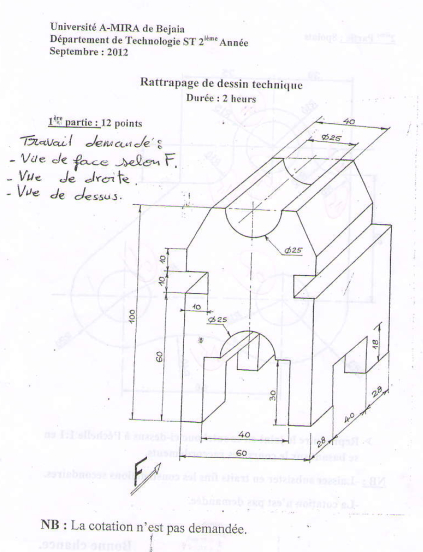 Examen Corrigé De Dessin Technique 2 - Fst De Tanger intérieur Dessin Technique