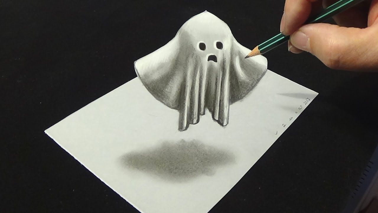 👻Drawing Levitating Ghost - 3D Trick Art With Charcoal concernant H En 3D Dessin