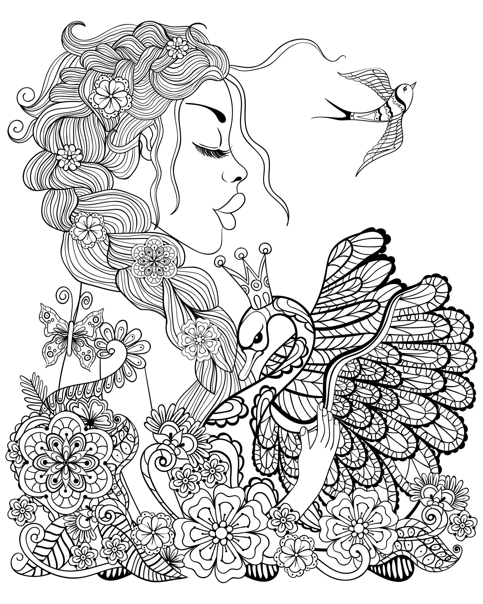 Femme Cygne Et Oiseau - Coloriage D&amp;#039;Oiseaux - Coloriages à Coloriage À Imprimer Oiseau