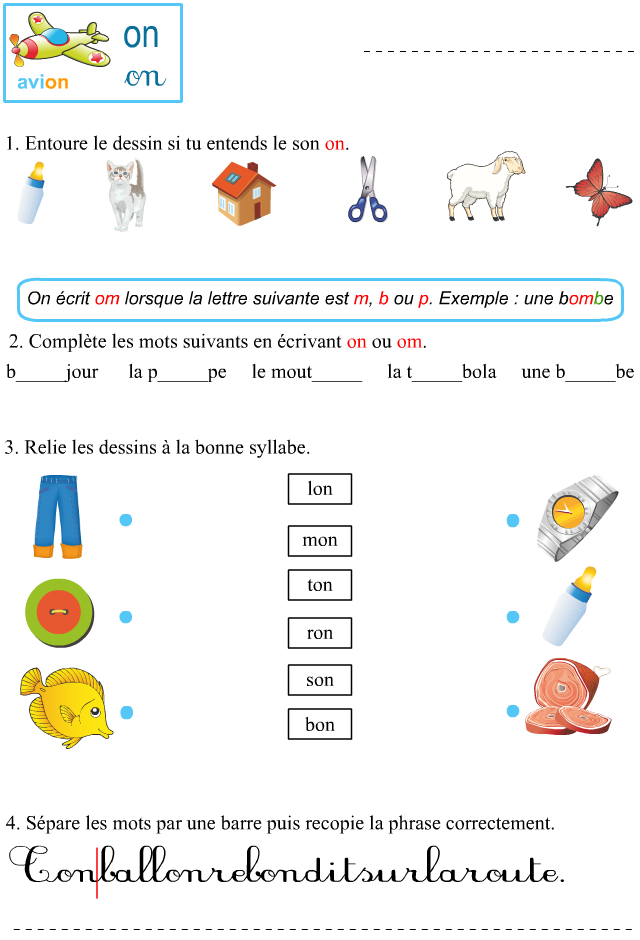 Fiche D&amp;#039;Exercices À Imprimer, Le Son On - Apprendre À Lire pour Coloriage Magique G Gu Ge