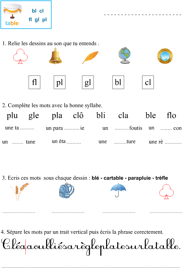 Fiche D&amp;#039;Exercices À Imprimer, Les Sons Bl, Cl, Fl, Gl Et dedans Coloriage Magique G Gu Ge