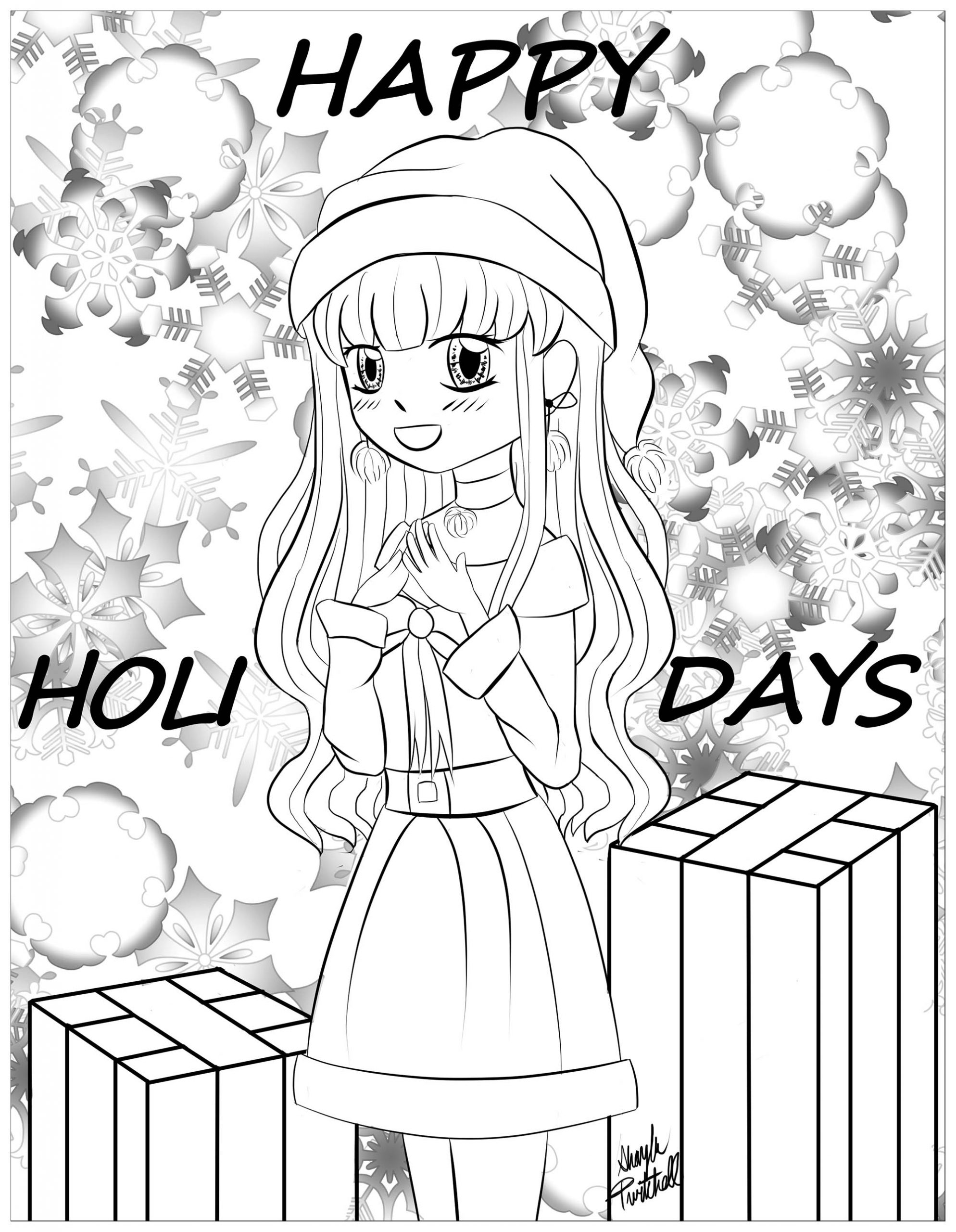 Fille Noel Style Manga - Noël - Coloriages Difficiles Pour pour Dessin Pour Coloriage Fille