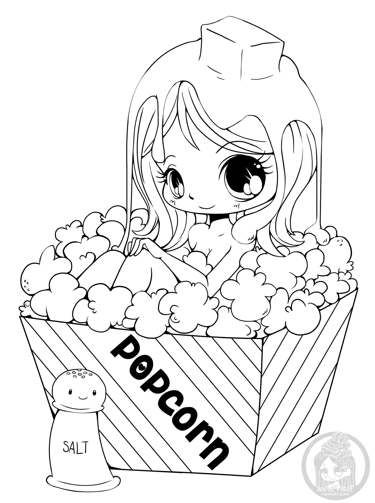 Fille Popcorn Yampuff - Coloriage Kawaii - Coloriages Pour destiné Coloriage Kawaii