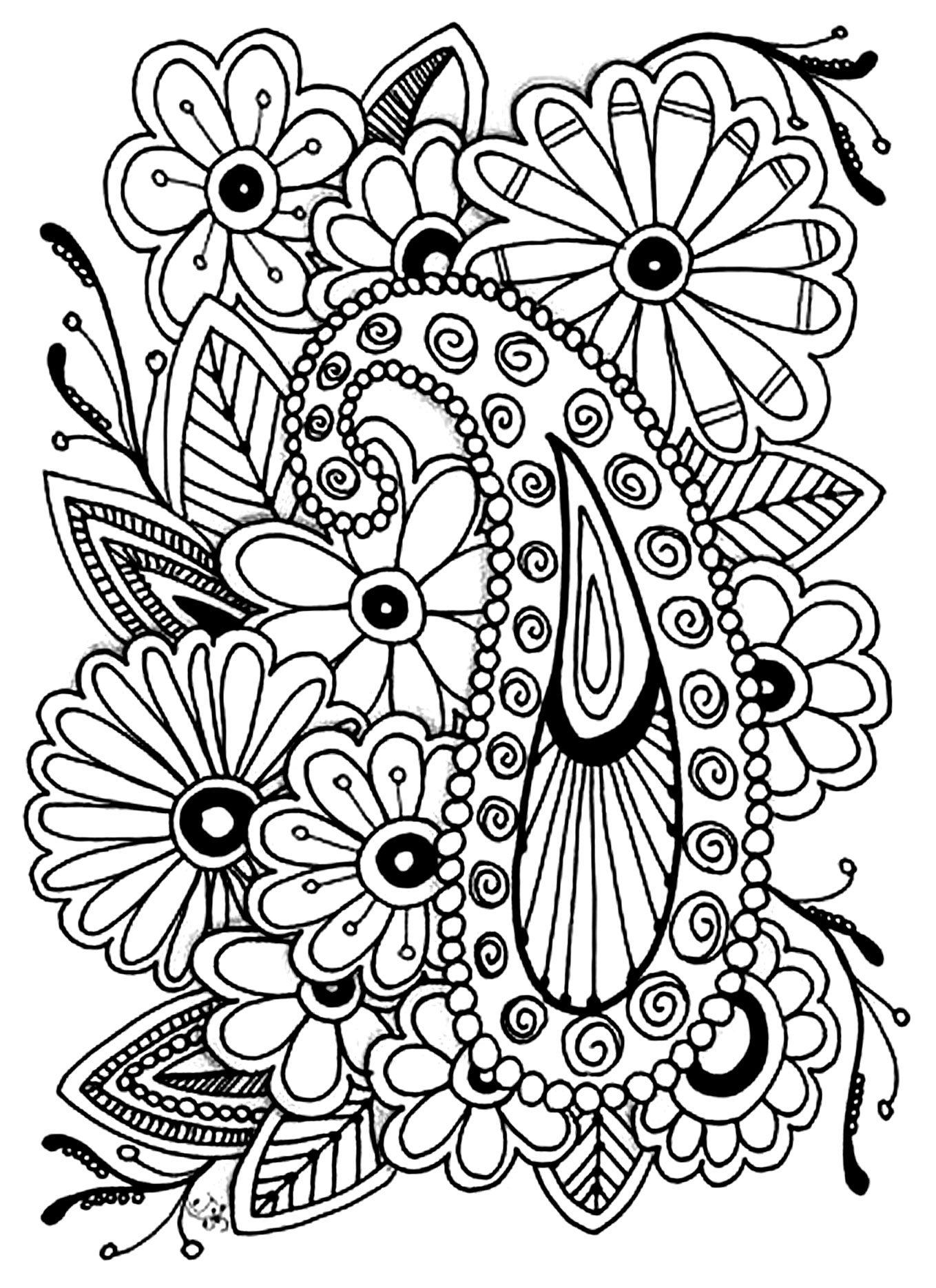 Fleurs Paisley - Fleurs Et Végétation - Coloriages intérieur Coloriage Fleurs