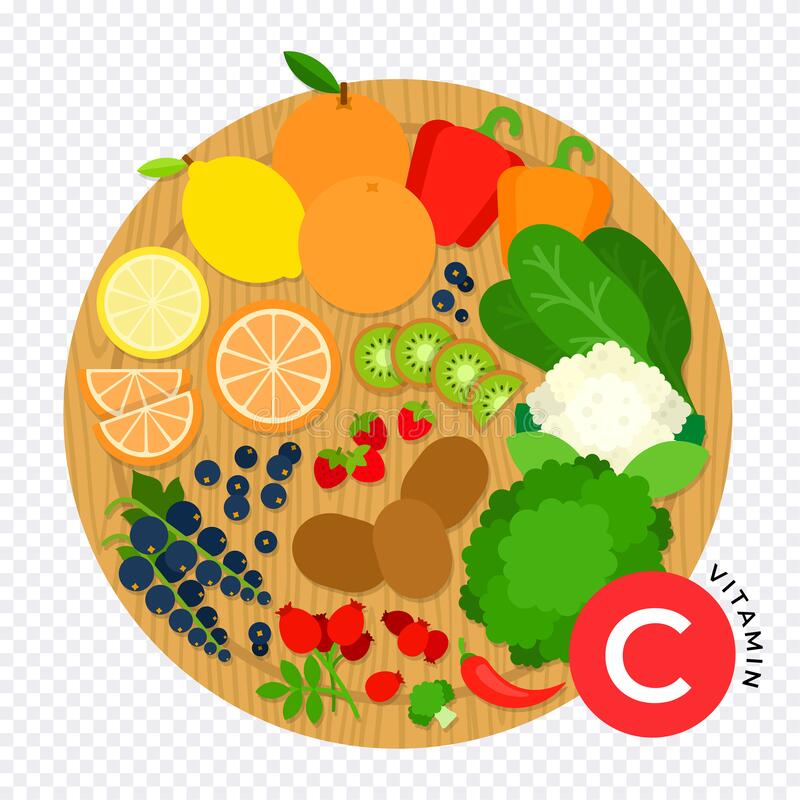 Foods Containing Healthy Fats Cartoon Vector Illustration pour Vitamine C Dessin