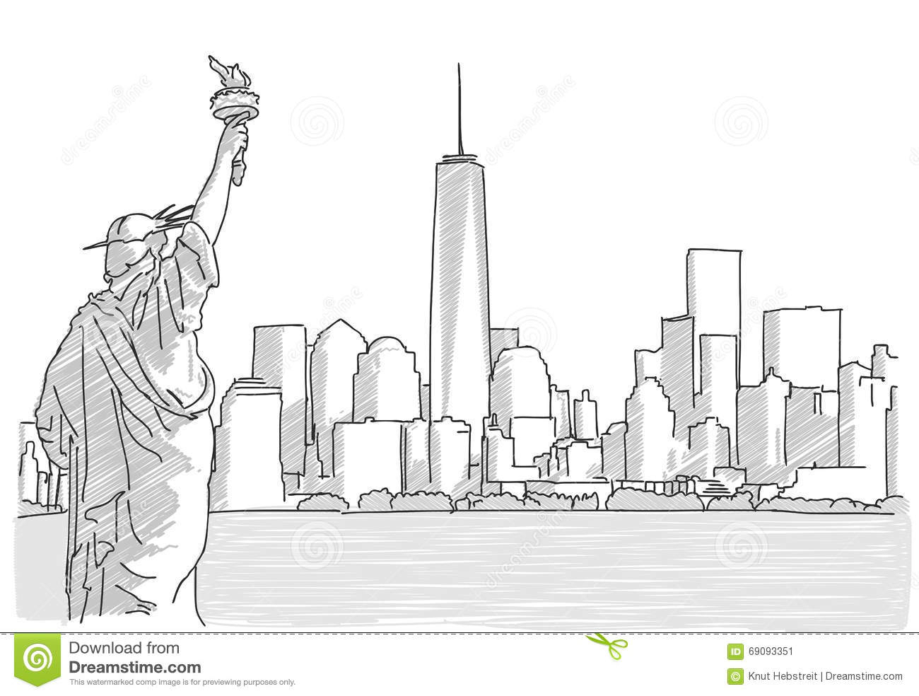 Free Hand Sketch Of New York City Skyline With Statue Of à Coloriage Dessin New York Facile