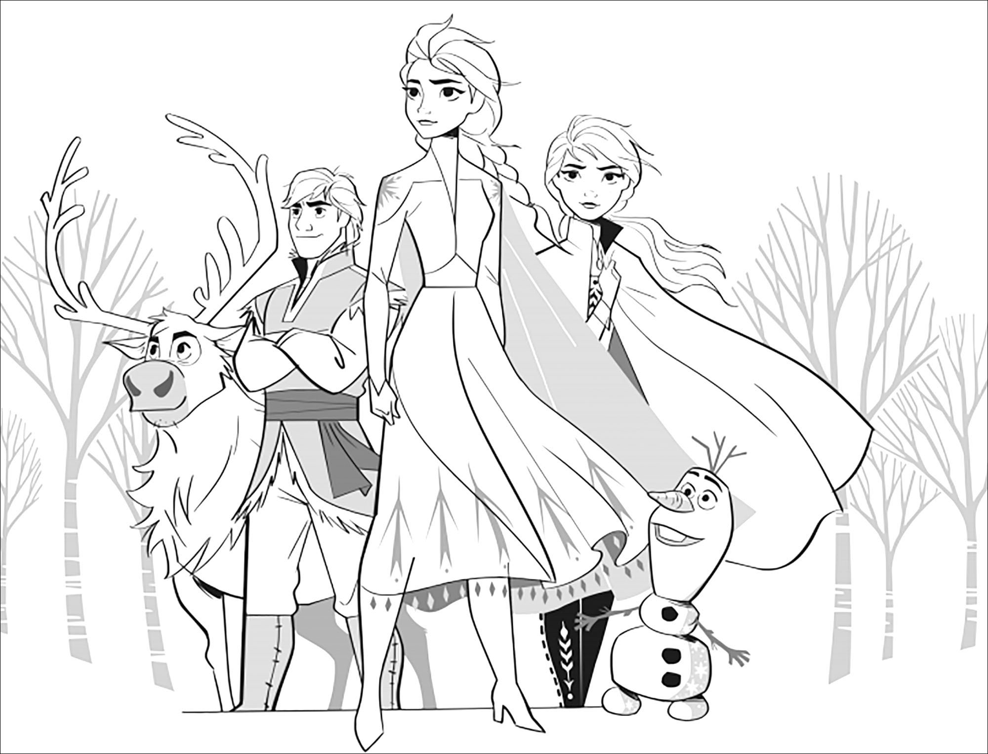 Frozen 2 : Elsa, Anna, Olaf, Sven, Kristoff Without Text tout Frozen 2 Coloriage