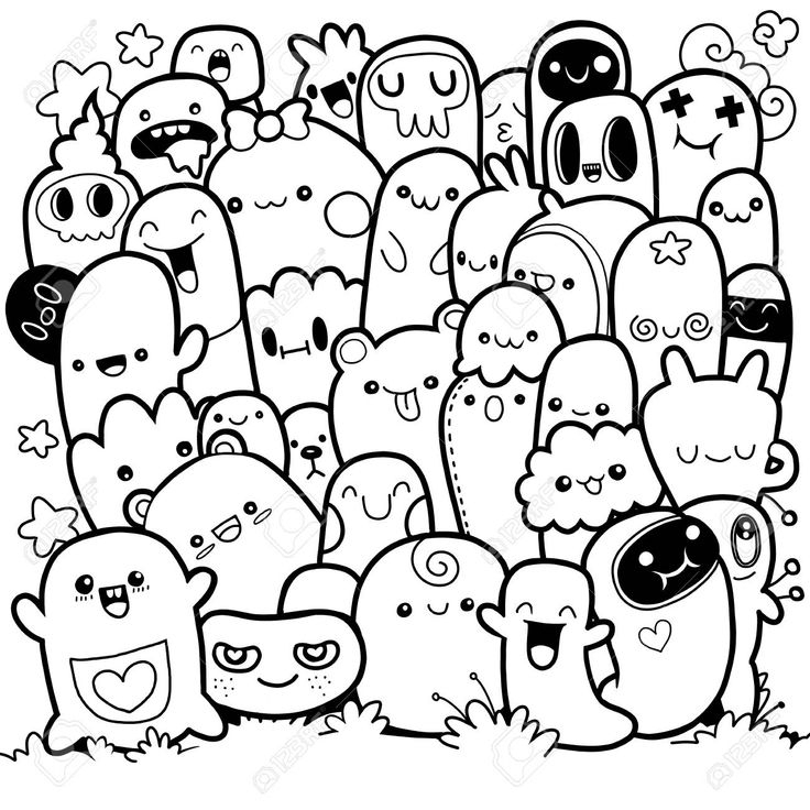 Funny Monsters ,Cute Monster Pattern For Coloring Book tout Black M Dessin