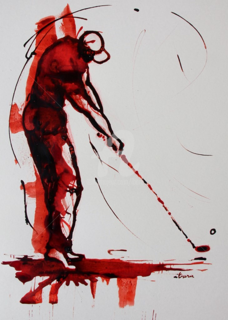 Golf-N-6-Dessin-D-Ibara-Encre-Rouge-Et-Sanguine-Sur-Papier tout Golf 8 Dessin