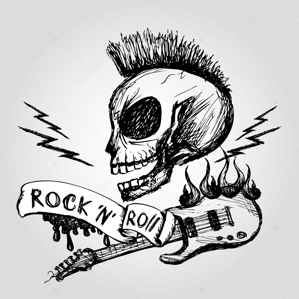 Guitare Crâne Rock And Roll. Dessin Manuel . Image destiné Dessin N,