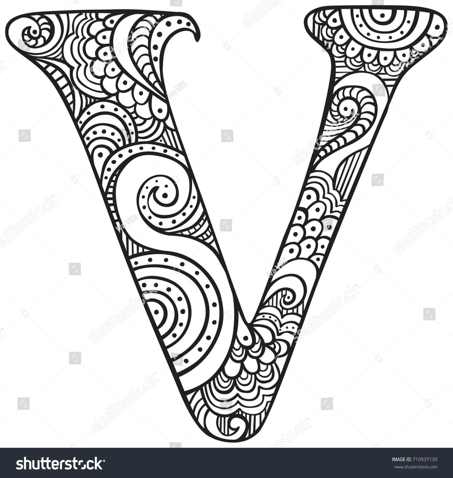 Hand Drawn Capital Letter V In Black - Coloring Sheet For à Lettre V Dessin